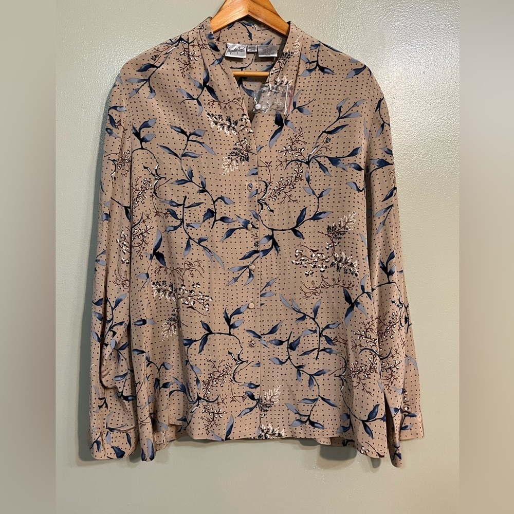 Vintage y2K 100% Silk Floral Print Women's Top Blouse Office Cartier Size 20